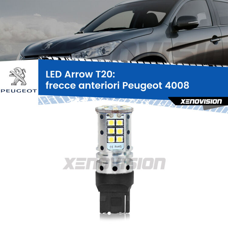 <strong>Frecce Anteriori LED no-spie per Peugeot 4008</strong>  2012 in poi. Lampada <strong>T20</strong> no Hyperflash modello Arrow.