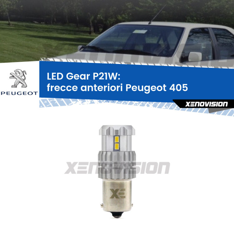 <strong>LED P21W per </strong><strong>Frecce Anteriori Peugeot 405  1987 - 1997</strong><strong>. </strong>Richiede resistenze per eliminare lampeggio rapido, 3x più luce, compatta. Top Quality.

<strong>Frecce Anteriori LED per Peugeot 405</strong>  1987 - 1997. Lampada <strong>P21W</strong>. Usa delle resistenze per eliminare lampeggio rapido.