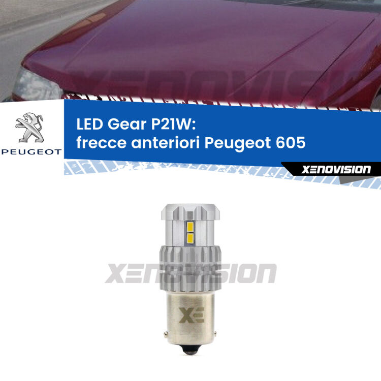 <strong>LED P21W per </strong><strong>Frecce Anteriori Peugeot 605  1989 - 1994</strong><strong>. </strong>Richiede resistenze per eliminare lampeggio rapido, 3x più luce, compatta. Top Quality.

<strong>Frecce Anteriori LED per Peugeot 605</strong>  1989 - 1994. Lampada <strong>P21W</strong>. Usa delle resistenze per eliminare lampeggio rapido.