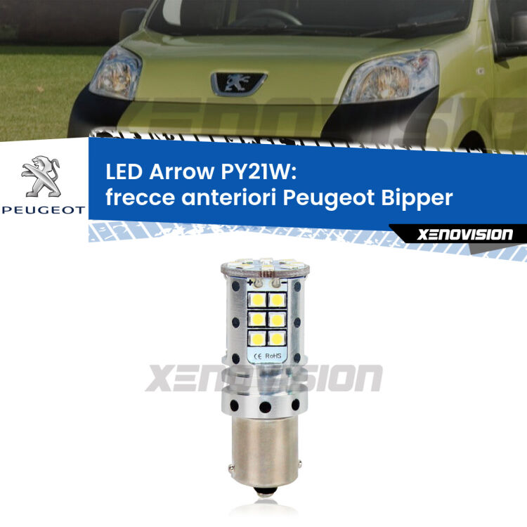 <strong>Frecce Anteriori LED no-spie per Peugeot Bipper</strong>  2008 in poi. Lampada <strong>PY21W</strong> modello top di gamma Arrow.