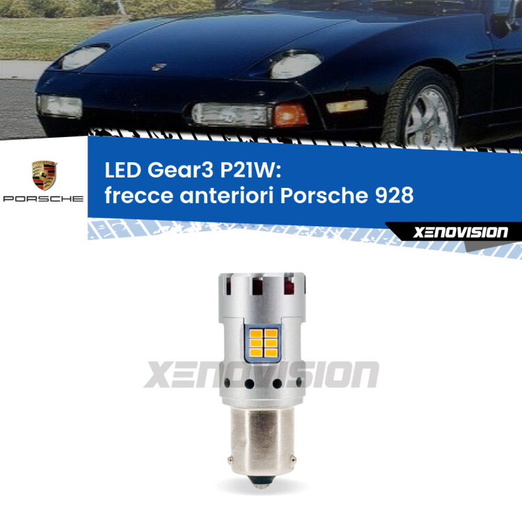 <strong>Frecce Anteriori LED no-spie per Porsche 928</strong>  1977 - 1995. Lampada <strong>P21W</strong> modello Gear3 no Hyperflash, raffreddata a ventola.