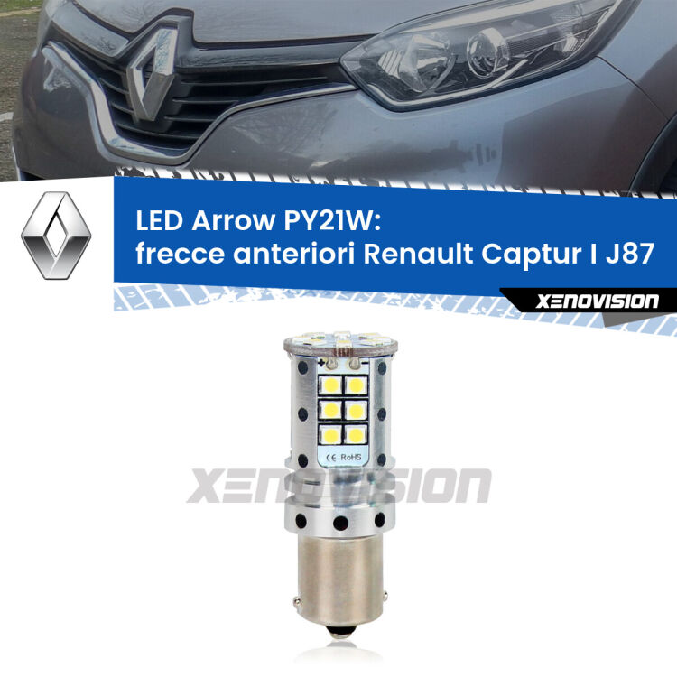 <strong>Frecce Anteriori LED no-spie per Renault Captur I</strong> J87 2013 - 2015. Lampada <strong>PY21W</strong> modello top di gamma Arrow.