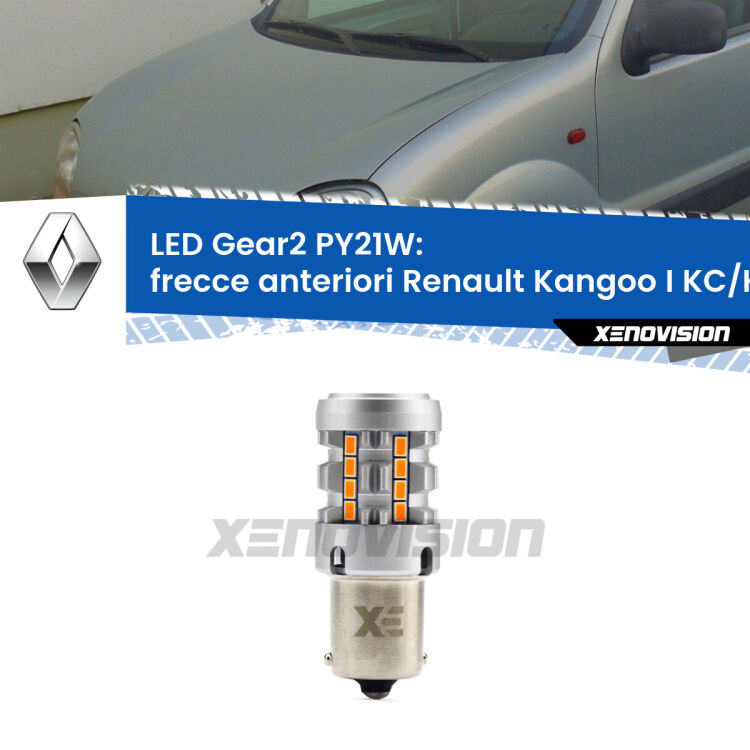 <strong>Frecce Anteriori LED no-spie per Renault Kangoo I</strong> KC/KC faro bianco. Lampada <strong>PY21W</strong> modello Gear2 no Hyperflash.
