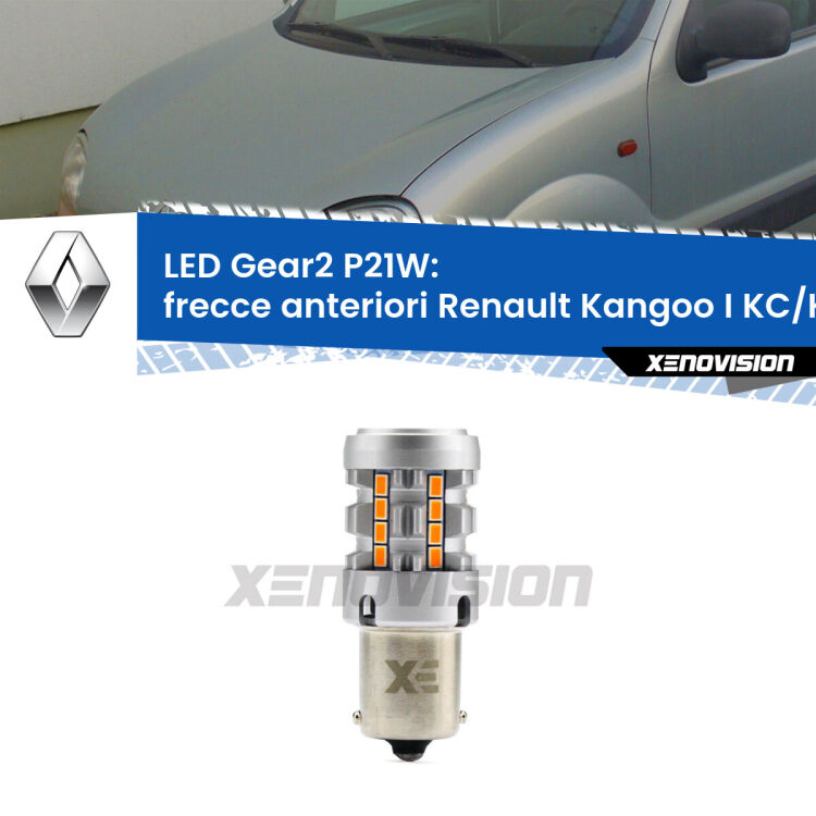 <strong>Frecce Anteriori LED no-spie per Renault Kangoo I</strong> KC/KC faro giallo. Lampada <strong>P21W</strong> modello Gear2 no Hyperflash.