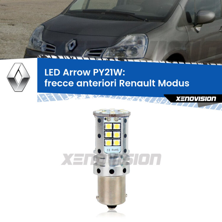 <strong>Frecce Anteriori LED no-spie per Renault Modus</strong>  2004 - 2012. Lampada <strong>PY21W</strong> modello top di gamma Arrow.