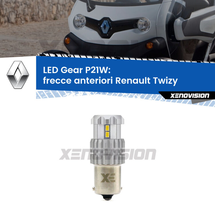 <strong>LED P21W per </strong><strong>Frecce Anteriori Renault Twizy  2012 in poi</strong><strong>. </strong>Richiede resistenze per eliminare lampeggio rapido, 3x più luce, compatta. Top Quality.

<strong>Frecce Anteriori LED per Renault Twizy</strong>  2012 in poi. Lampada <strong>P21W</strong>. Usa delle resistenze per eliminare lampeggio rapido.