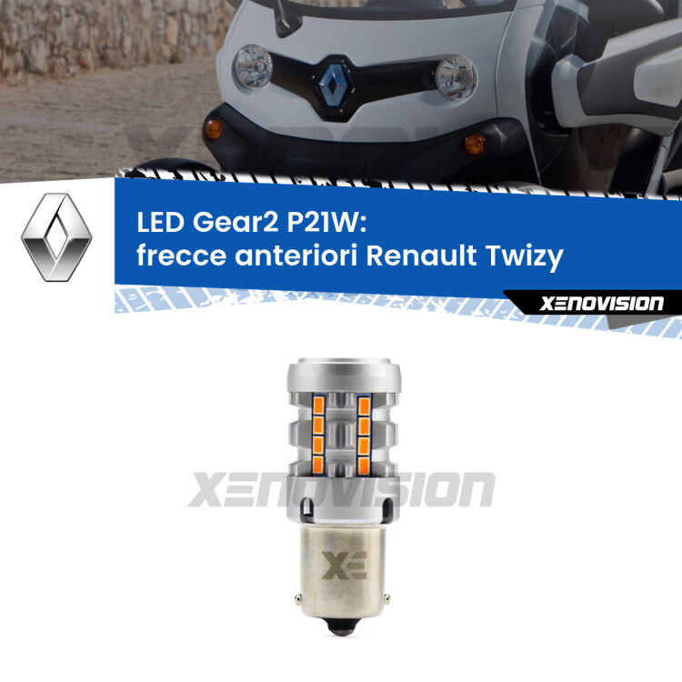 <strong>Frecce Anteriori LED no-spie per Renault Twizy</strong>  2012 in poi. Lampada <strong>P21W</strong> modello Gear2 no Hyperflash.