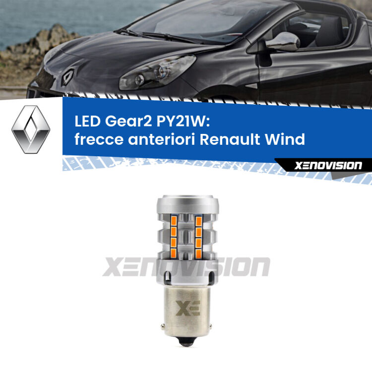 <strong>Frecce Anteriori LED no-spie per Renault Wind</strong>  2010 - 2013. Lampada <strong>PY21W</strong> modello Gear2 no Hyperflash.