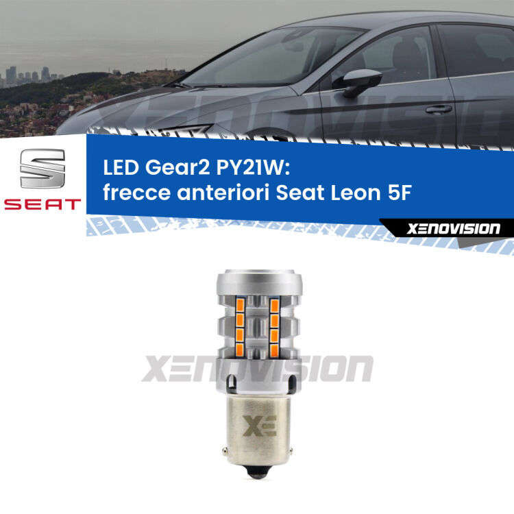 <strong>Frecce Anteriori LED no-spie per Seat Leon</strong> 5F 2012 in poi. Lampada <strong>PY21W</strong> modello Gear2 no Hyperflash.