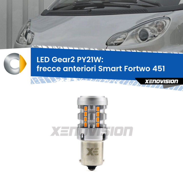 <strong>Frecce Anteriori LED no-spie per Smart Fortwo</strong> 451 2007 - 2014. Lampada <strong>PY21W</strong> modello Gear2 no Hyperflash.