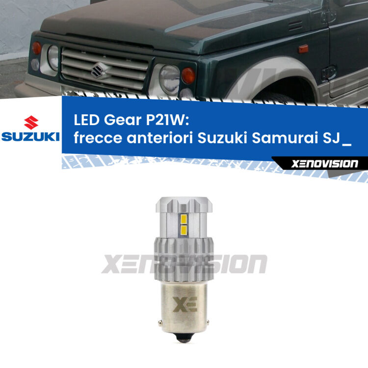 <strong>LED P21W per </strong><strong>Frecce Anteriori Suzuki Samurai (SJ_) 1988 - 2004</strong><strong>. </strong>Richiede resistenze per eliminare lampeggio rapido, 3x più luce, compatta. Top Quality.

<strong>Frecce Anteriori LED per Suzuki Samurai</strong> SJ_ 1988 - 2004. Lampada <strong>P21W</strong>. Usa delle resistenze per eliminare lampeggio rapido.