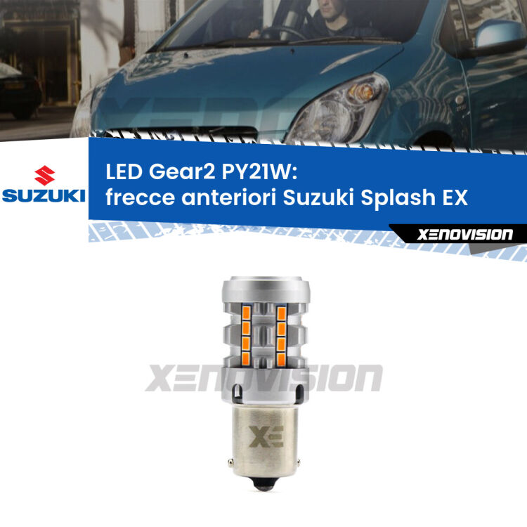 <strong>Frecce Anteriori LED no-spie per Suzuki Splash</strong> EX 2008 in poi. Lampada <strong>PY21W</strong> modello Gear2 no Hyperflash.
