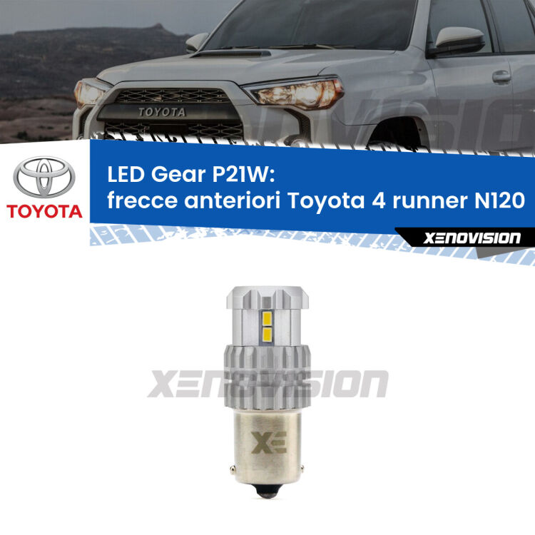 <strong>LED P21W per </strong><strong>Frecce Anteriori Toyota 4 runner (N120) 1989 - 1996</strong><strong>. </strong>Richiede resistenze per eliminare lampeggio rapido, 3x più luce, compatta. Top Quality.

<strong>Frecce Anteriori LED per Toyota 4 runner</strong> N120 1989 - 1996. Lampada <strong>P21W</strong>. Usa delle resistenze per eliminare lampeggio rapido.