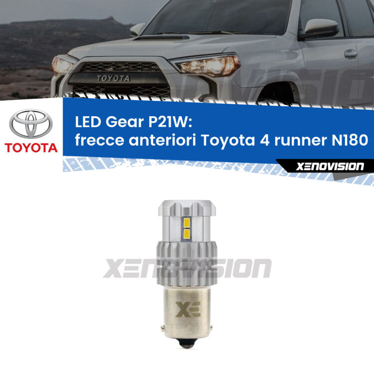 <strong>LED P21W per </strong><strong>Frecce Anteriori Toyota 4 runner (N180) 1998 - 2002</strong><strong>. </strong>Richiede resistenze per eliminare lampeggio rapido, 3x più luce, compatta. Top Quality.

<strong>Frecce Anteriori LED per Toyota 4 runner</strong> N180 1998 - 2002. Lampada <strong>P21W</strong>. Usa delle resistenze per eliminare lampeggio rapido.