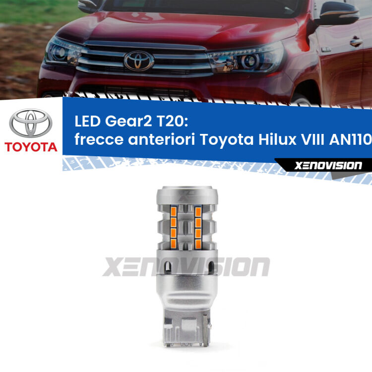 <strong>Frecce Anteriori LED no-spie per Toyota Hilux VIII</strong> AN110 restyling. Lampada <strong>T20</strong> modello Gear2 no Hyperflash.
