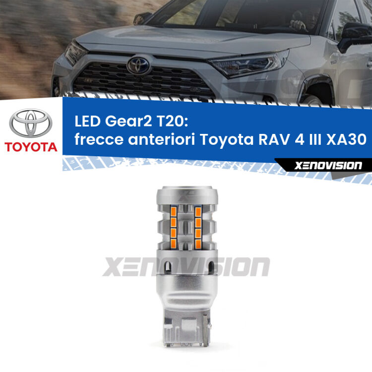 <strong>Frecce Anteriori LED no-spie per Toyota RAV 4 III</strong> XA30 2005 - 2014. Lampada <strong>T20</strong> modello Gear2 no Hyperflash.
