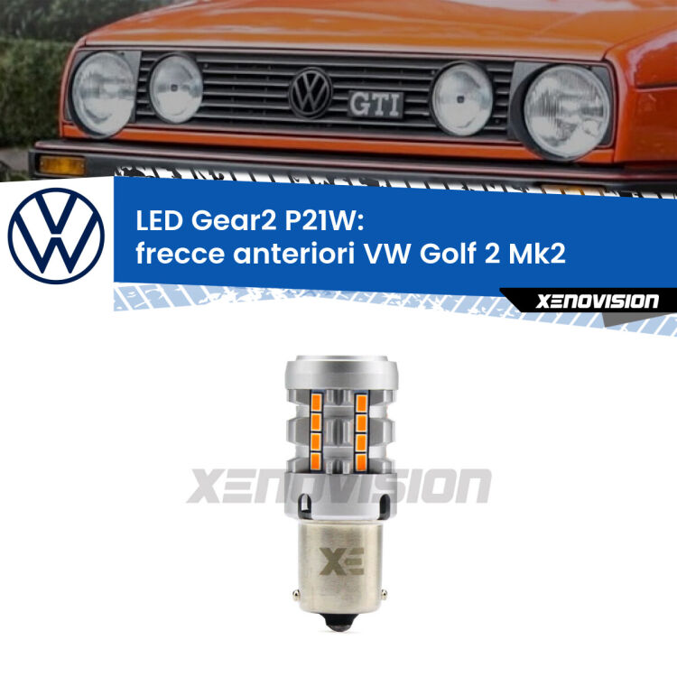 <strong>Frecce Anteriori LED no-spie per VW Golf 2</strong> Mk2 1983 - 1990. Lampada <strong>P21W</strong> modello Gear2 no Hyperflash.