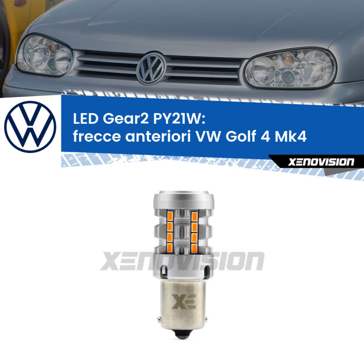 <strong>Frecce Anteriori LED no-spie per VW Golf 4</strong> Mk4 1997 - 2005. Lampada <strong>PY21W</strong> modello Gear2 no Hyperflash.