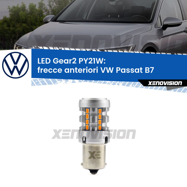 <strong>Frecce Anteriori LED no-spie per VW Passat</strong> B7 2010 - 2014. Lampada <strong>PY21W</strong> modello Gear2 no Hyperflash.