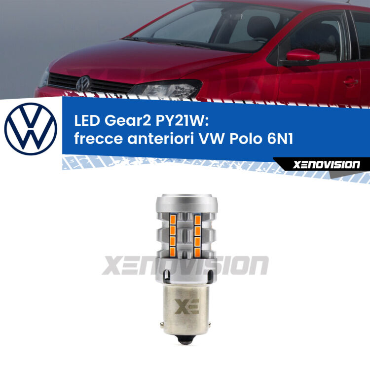 <strong>Frecce Anteriori LED no-spie per VW Polo</strong> 6N1 faro bianco. Lampada <strong>PY21W</strong> modello Gear2 no Hyperflash.
