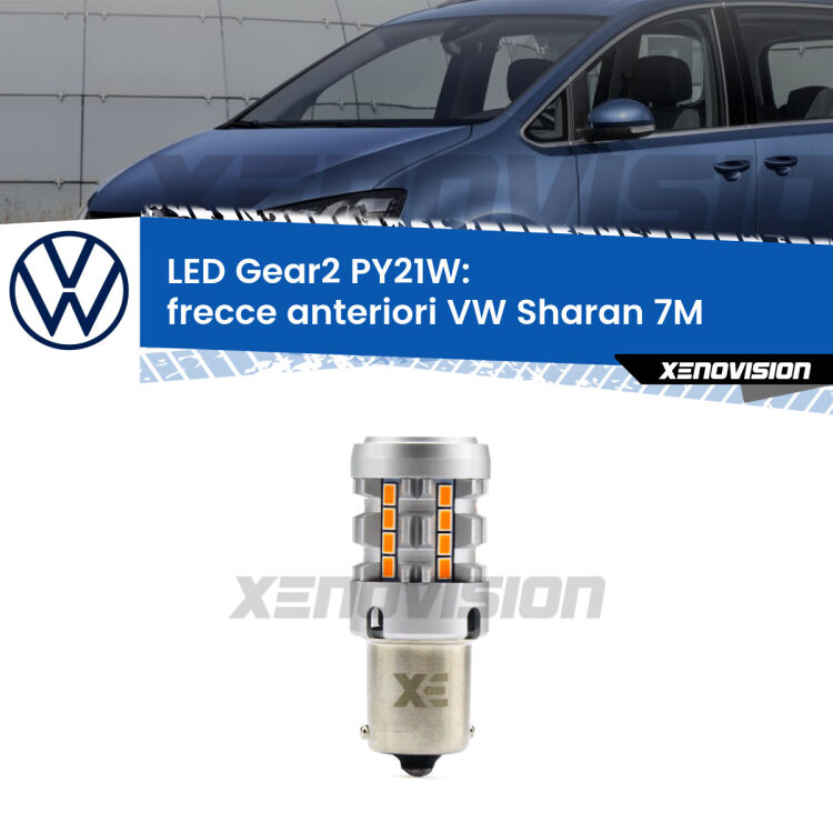 <strong>Frecce Anteriori LED no-spie per VW Sharan</strong> 7M 1995 - 2010. Lampada <strong>PY21W</strong> modello Gear2 no Hyperflash.