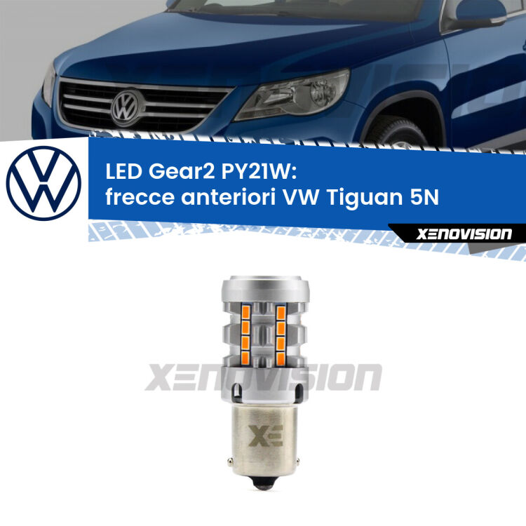 <strong>Frecce Anteriori LED no-spie per VW Tiguan</strong> 5N 2007 - 2011. Lampada <strong>PY21W</strong> modello Gear2 no Hyperflash.
