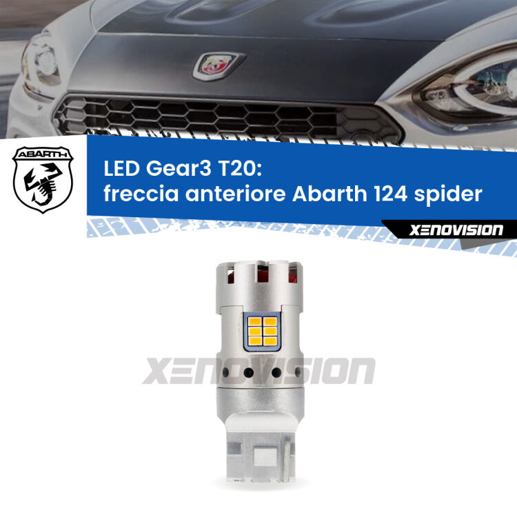 0 Freccia Anteriore LED Abarth 124 spider 2016 - 2019: T20 Gear3 <strong>Freccia Anteriore LED no-spie per Abarth 124 spider</strong> 2016 - 2019. Lampada <strong>T20</strong> modello Gear3 no Hyperflash, raffreddata a ventola.