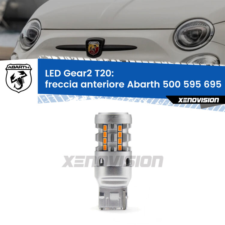 Freccia Anteriore LED Abarth 500 595 695  2008 - 2014: T20 Gear2 FINE SERIE: NO GARANZIA FINE SERIE: NO GARANZIA <strong>Freccia Anteriore LED no-spie per Abarth 500 595 695</strong>  2008 - 2014. Lampada <strong>T20</strong> modello Gear2 no Hyperflash.