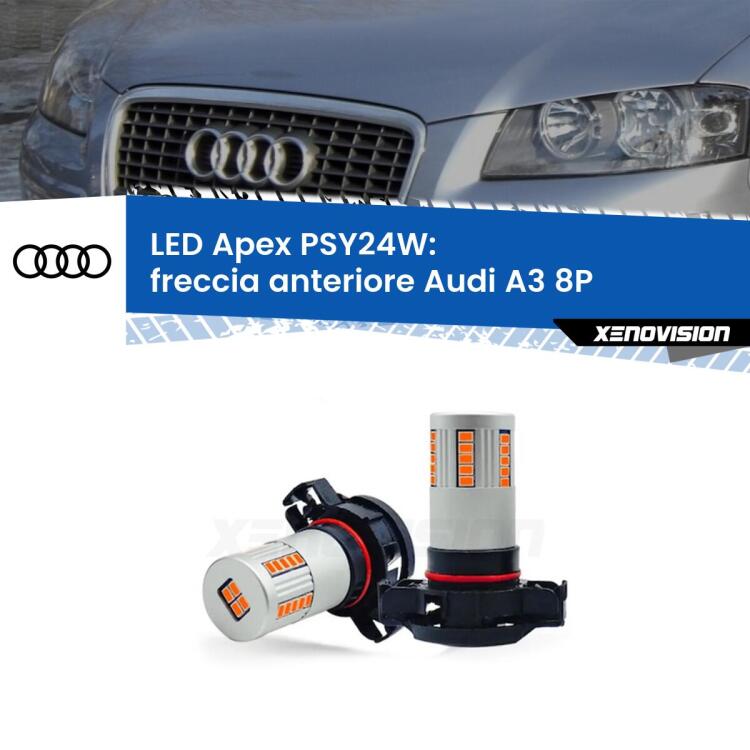 <strong>Freccia Anteriore LED no-spie per Audi A3</strong> 8P restyling. Coppia lampade <strong>PSY24W</strong> modello Apex no Hyperflash.