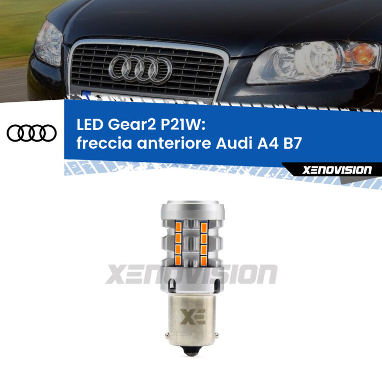 Freccia Anteriore LED Audi A4 B7 faro giallo: P21W Gear2 FINE SERIE: NO GARANZIA FINE SERIE: NO GARANZIA <strong>Freccia Anteriore LED no-spie per Audi A4</strong> B7 faro giallo. Lampada <strong>P21W</strong> modello Gear2 no Hyperflash.