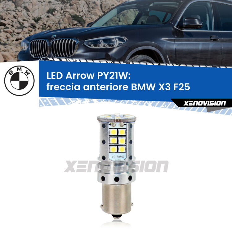 0 Freccia Anteriore LED BMW X3 F25 2010 - 2016: PY21W Arrow <strong>Freccia Anteriore LED no-spie per BMW X3</strong> F25 2010 - 2016. Lampada <strong>PY21W</strong> modello top di gamma Arrow.