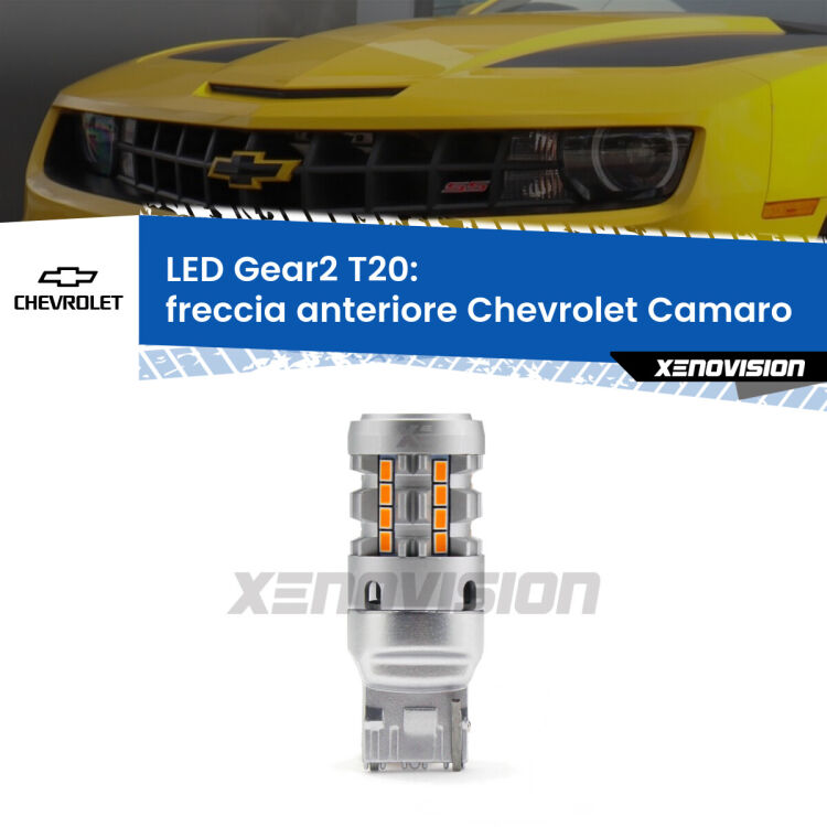 0 Freccia Anteriore LED Chevrolet Camaro  2011 - 2015: T20 Gear2 FINE SERIE: NO GARANZIA FINE SERIE: NO GARANZIA <strong>Freccia Anteriore LED no-spie per Chevrolet Camaro</strong>  2011 - 2015. Lampada <strong>T20</strong> modello Gear2 no Hyperflash.