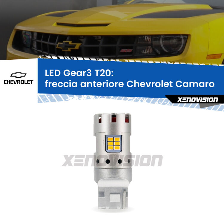 0 Freccia Anteriore LED Chevrolet Camaro  2011 - 2015: T20 Gear3 <strong>Freccia Anteriore LED no-spie per Chevrolet Camaro</strong>  2011 - 2015. Lampada <strong>T20</strong> modello Gear3 no Hyperflash, raffreddata a ventola.