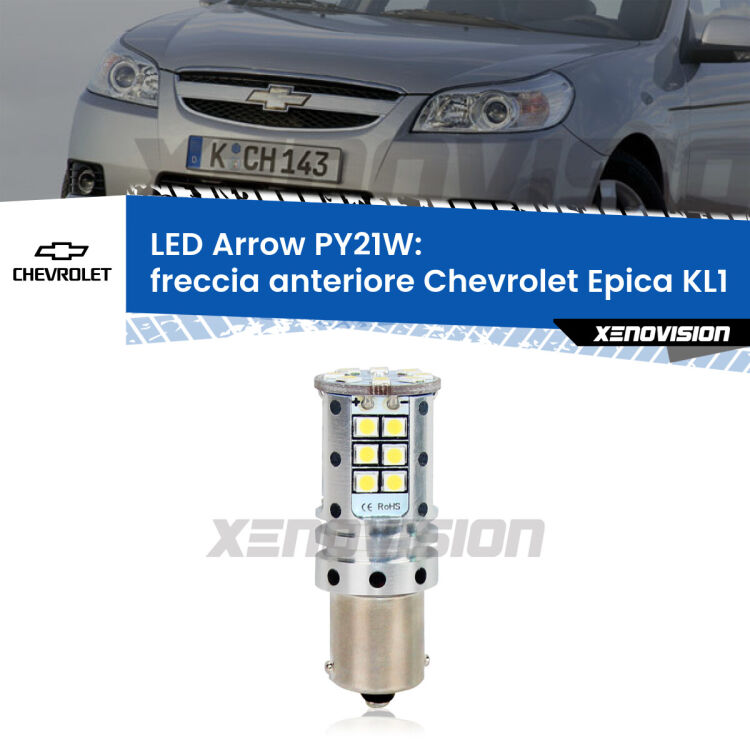 0 Freccia Anteriore LED Chevrolet Epica KL1 2005 - 2011: PY21W Arrow <strong>Freccia Anteriore LED no-spie per Chevrolet Epica</strong> KL1 2005 - 2011. Lampada <strong>PY21W</strong> modello top di gamma Arrow.