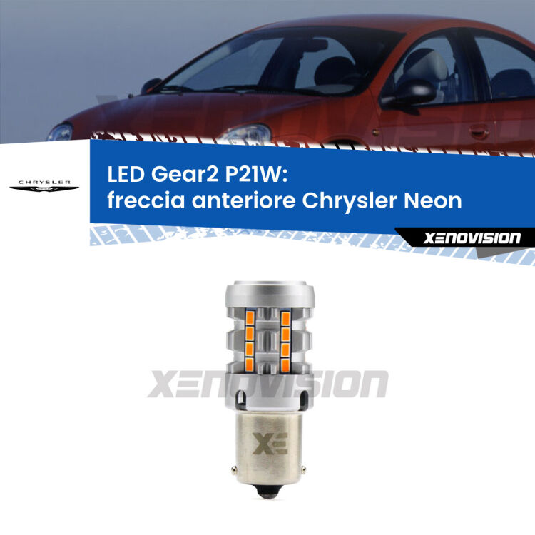 0 Freccia Anteriore LED Chrysler Neon 1994 - 1999: P21W Gear2 FINE SERIE: NO GARANZIA FINE SERIE: NO GARANZIA <strong>Freccia Anteriore LED no-spie per Chrysler Neon</strong> 1994 - 1999. Lampada <strong>P21W</strong> modello Gear2 no Hyperflash.