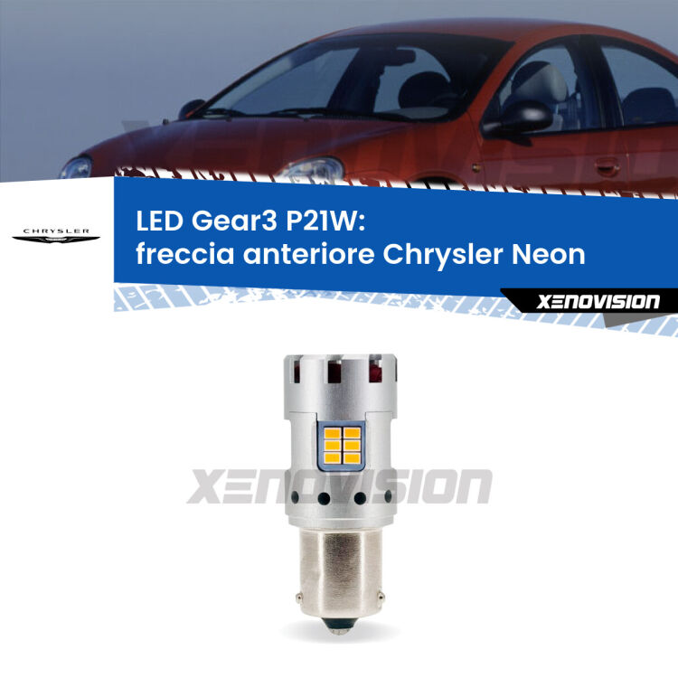 0 Freccia Anteriore LED Chrysler Neon 1994 - 1999: P21W Gear3 <strong>Freccia Anteriore LED no-spie per Chrysler Neon</strong> 1994 - 1999. Lampada <strong>P21W</strong> modello Gear3 no Hyperflash, raffreddata a ventola.