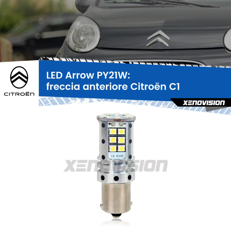 0 Freccia Anteriore LED Citroën C1 2005 - 2013: PY21W Arrow <strong>Freccia Anteriore LED no-spie per Citroën C1</strong> 2005 - 2013. Lampada <strong>PY21W</strong> modello top di gamma Arrow.