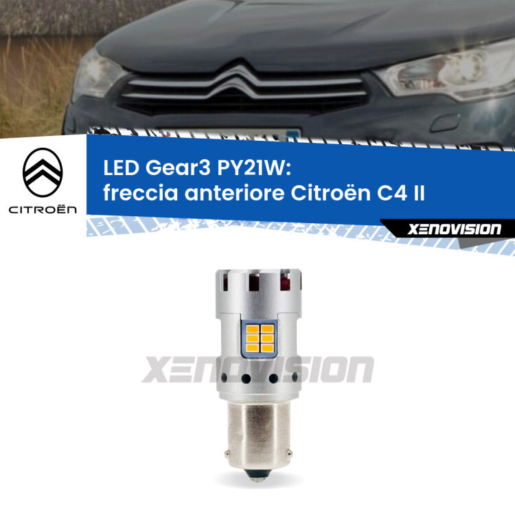 0 Freccia Anteriore LED Citroën C4 II 2009 - 2016: PY21W Gear3 <strong>Freccia Anteriore LED no-spie per Citroën C4</strong> II 2009 - 2016. Lampada <strong>PY21W</strong> modello Gear3 no Hyperflash, raffreddata a ventola.