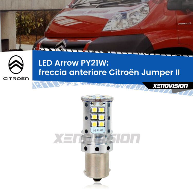 0 Freccia Anteriore LED Citroën Jumper II 2002 in poi: PY21W Arrow <strong>Freccia Anteriore LED no-spie per Citroën Jumper</strong> II 2002 in poi. Lampada <strong>PY21W</strong> modello top di gamma Arrow.