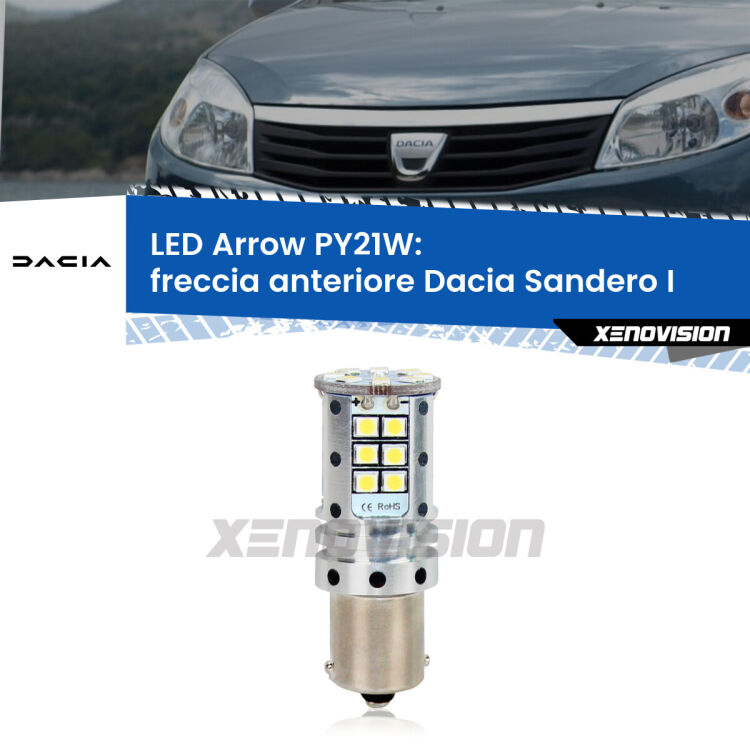 0 Freccia Anteriore LED Dacia Sandero I 2008 - 2012: PY21W Arrow <strong>Freccia Anteriore LED no-spie per Dacia Sandero I</strong> 2008 - 2012. Lampada <strong>PY21W</strong> modello top di gamma Arrow.