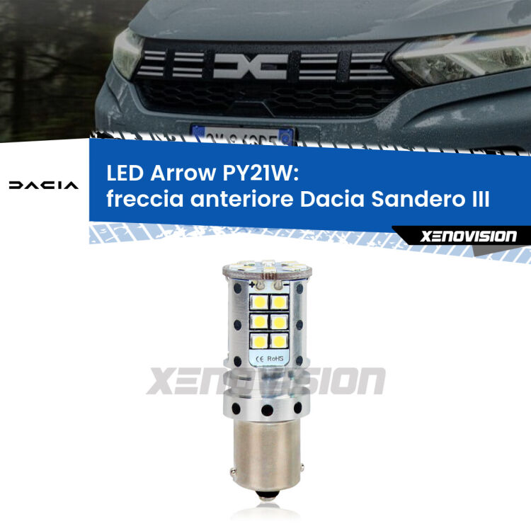 0 Freccia Anteriore LED Dacia Sandero III 2020 in poi: PY21W Arrow <strong>Freccia Anteriore LED no-spie per Dacia Sandero III</strong> 2020 in poi. Lampada <strong>PY21W</strong> modello top di gamma Arrow.