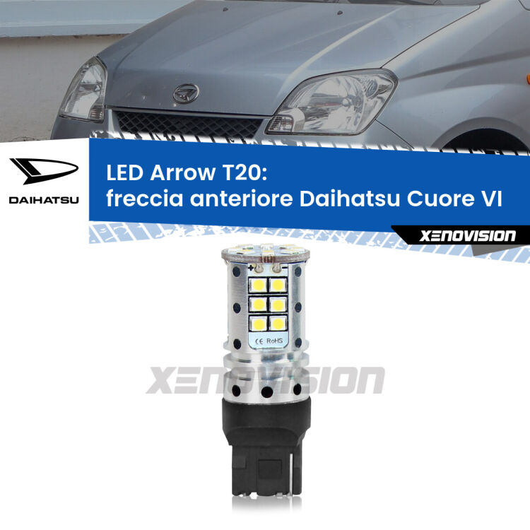 0 Freccia Anteriore LED Daihatsu Cuore VI 2003 - 2007: T20 Arrow <strong>Freccia Anteriore LED no-spie per Daihatsu Cuore VI</strong> 2003 - 2007. Lampada <strong>T20</strong> no Hyperflash modello Arrow.