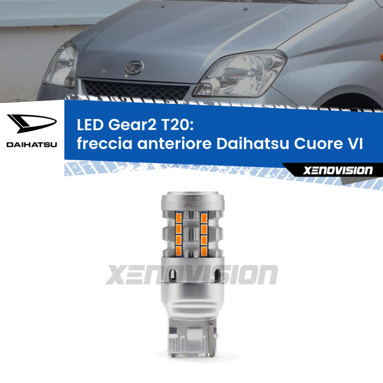 0 Freccia Anteriore LED Daihatsu Cuore VI 2003 - 2007: T20 Gear2 FINE SERIE: NO GARANZIA FINE SERIE: NO GARANZIA <strong>Freccia Anteriore LED no-spie per Daihatsu Cuore VI</strong> 2003 - 2007. Lampada <strong>T20</strong> modello Gear2 no Hyperflash.