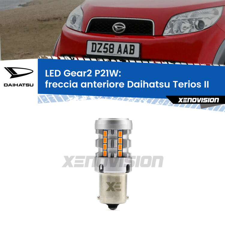 Freccia Anteriore LED Daihatsu Terios II faro giallo: P21W Gear2 FINE SERIE: NO GARANZIA FINE SERIE: NO GARANZIA <strong>Freccia Anteriore LED no-spie per Daihatsu Terios</strong> II faro giallo. Lampada <strong>P21W</strong> modello Gear2 no Hyperflash.