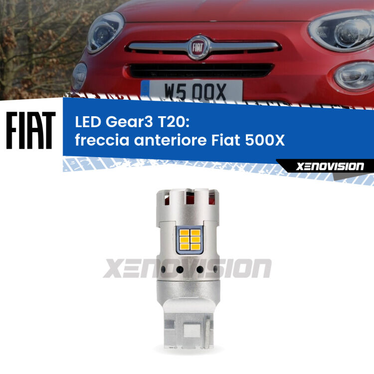 0 Freccia Anteriore LED Fiat 500X  restyling: T20 Gear3 <strong>Freccia Anteriore LED no-spie per Fiat 500X</strong>  restyling. Lampada <strong>T20</strong> modello Gear3 no Hyperflash, raffreddata a ventola.