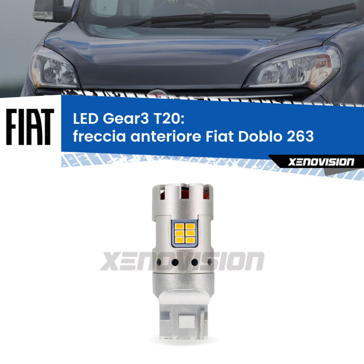 0 Freccia Anteriore LED Fiat Doblo 263 2015 - 2016: T20 Gear3 <strong>Freccia Anteriore LED no-spie per Fiat Doblo</strong> 263 2015 - 2016. Lampada <strong>T20</strong> modello Gear3 no Hyperflash, raffreddata a ventola.