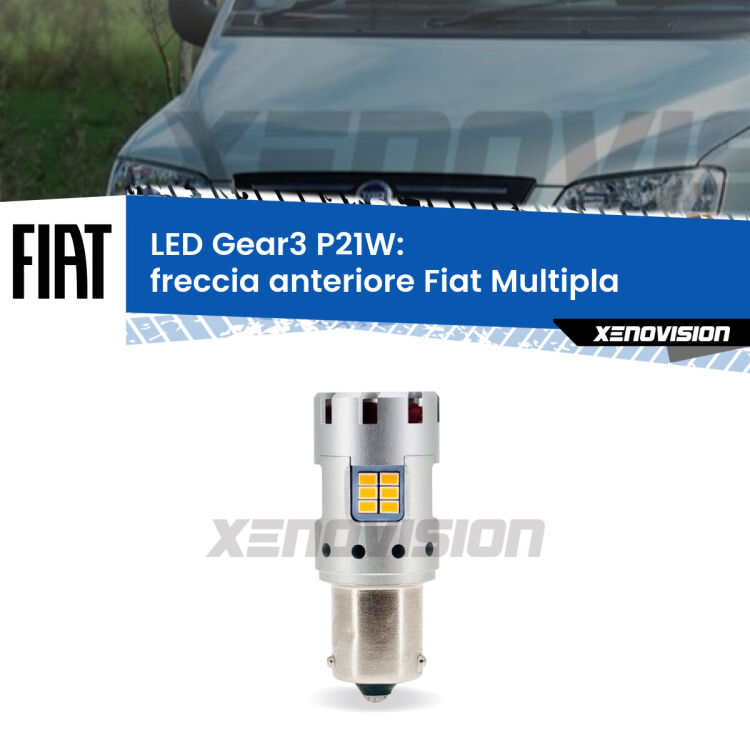 0 Freccia Anteriore LED Fiat Multipla 1999 - 2003: P21W Gear3 <strong>Freccia Anteriore LED no-spie per Fiat Multipla</strong> 1999 - 2003. Lampada <strong>P21W</strong> modello Gear3 no Hyperflash, raffreddata a ventola.