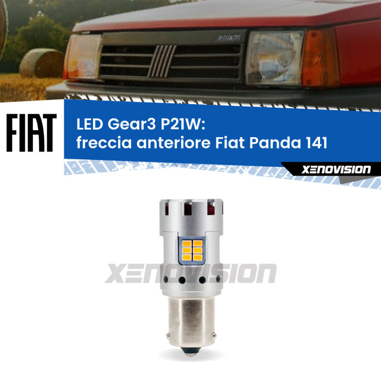 0 Freccia Anteriore LED Fiat Panda 141 1982 - 2004: P21W Gear3 <strong>Freccia Anteriore LED no-spie per Fiat Panda</strong> 141 1982 - 2004. Lampada <strong>P21W</strong> modello Gear3 no Hyperflash, raffreddata a ventola.