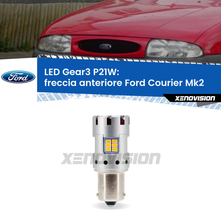 0 Freccia Anteriore LED Ford Courier Mk2 1999 - 2003: P21W Gear3 <strong>Freccia Anteriore LED no-spie per Ford Courier</strong> Mk2 1999 - 2003. Lampada <strong>P21W</strong> modello Gear3 no Hyperflash, raffreddata a ventola.