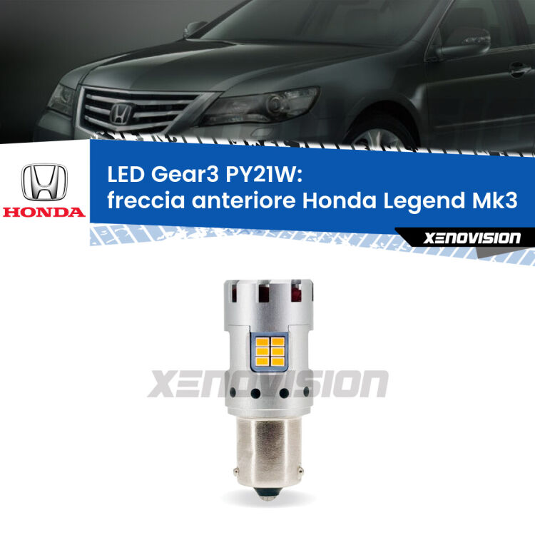 0 Freccia Anteriore LED Honda Legend Mk3 1996 - 2004: PY21W Gear3 <strong>Freccia Anteriore LED no-spie per Honda Legend</strong> Mk3 1996 - 2004. Lampada <strong>PY21W</strong> modello Gear3 no Hyperflash, raffreddata a ventola.
